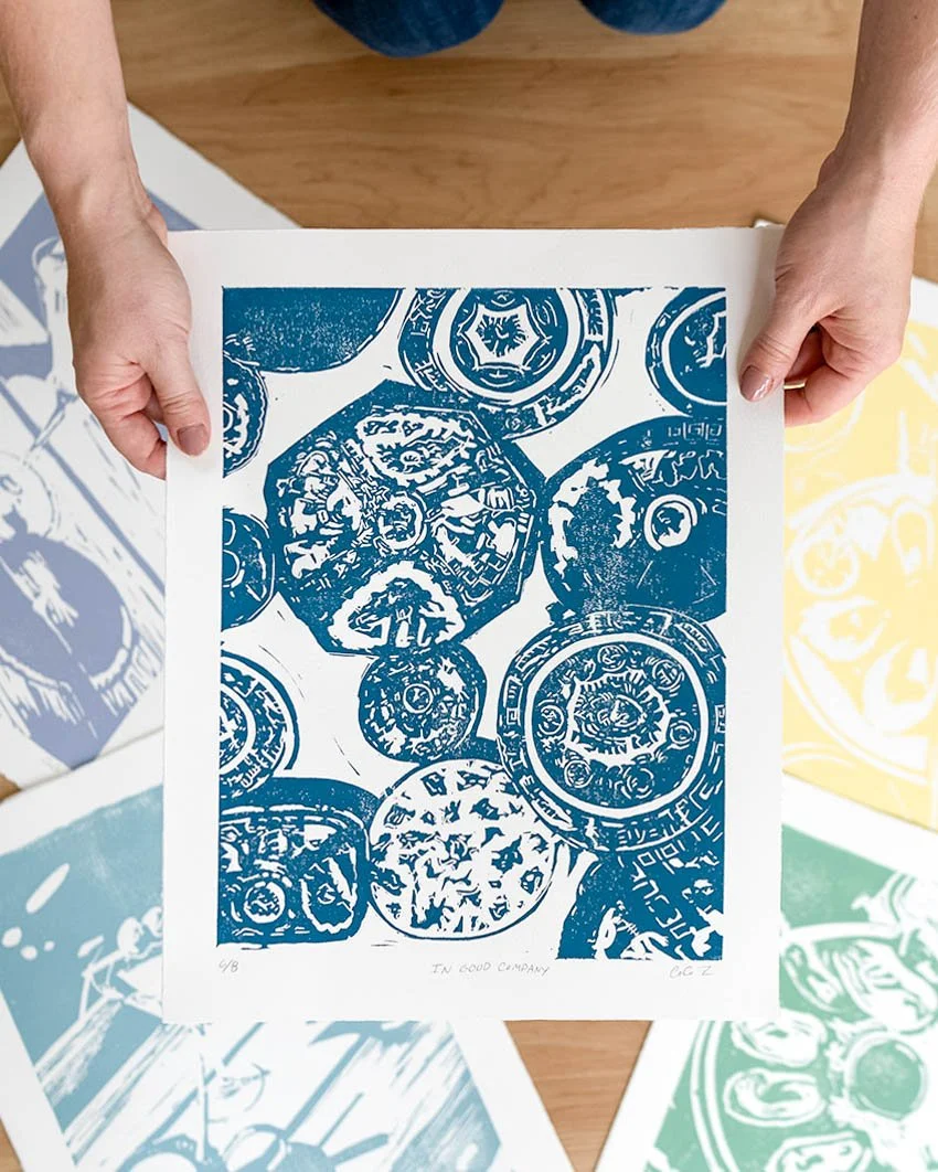 Original limited-edition navy chinoiserie block print created by